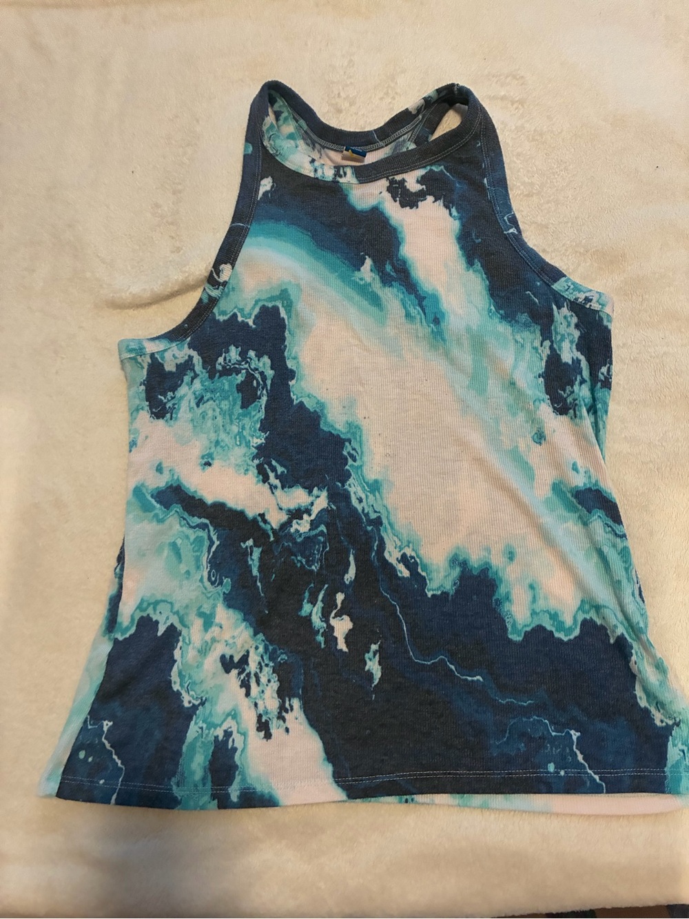 Women’s Marble Print Tank Top in Teal & Navy